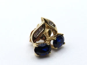 10k YELLOW GOLD EARRINGS w 6 SINGLE CUT DIAMONDS & 2 LAB CREATED SAPPHIRES * - Picture 1 of 11
