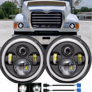 Pair 7" inch Round Led Headlights Hi/Lo Beam for Mack Granite CV713 Dump Trucks - Picture 1 of 16