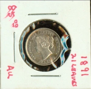 CANADA 1891 5 CENTS TWO LEAVES AU (2G936) .925 SILVER - Picture 1 of 2