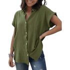 Classic Ladies Ol Work Shirt Short Sleeve Button Up Tops In Cotton Linen