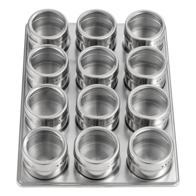 LIFELOOK 12X Stainless Steel Magnetic Spice Jar Pot Herb Tin BBQ Seasoning Storage Holder