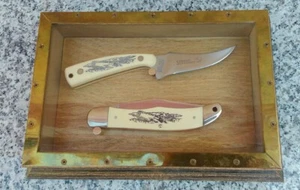 SCHRADE SCRIMSHAW USA TWO KNIVE SET - Picture 1 of 7