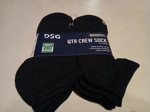 DSG QTR CREW Unisex Socks 6 Pairs Pack Men's Shoe Size 4-8 Women's 5-10 Black - Picture 1 of 4