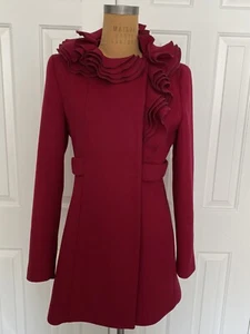 Wollmantel Damen Designer Ellie Tahari Burgunderrot - Bild 1 von 11