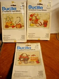 3 NEW Cross stitch kits Bucilla Bread & Honey, Cherry Cookies, Strawberry Shortc - Picture 1 of 5
