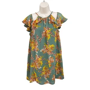 Blue Rain Dress Woman S Green Romantic Boho Party Sundress Travel Floral Ruffle - Picture 1 of 11