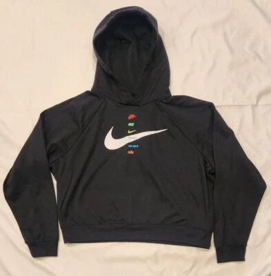 Sudadera con capucha negra recortada Nike Swoosh para mujer DJ1123 011 talla mediana Foto 1 de 4