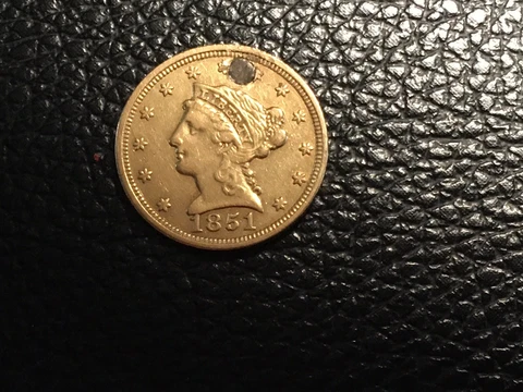 1851 2 1/2 Liberty Gold Coin Nice Early Date And Condition But Plugged Cover