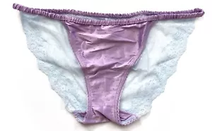 Victorias Secret Purple Dot Nwt Satin & Blue Lace Sexy String Bikini Panty - Picture 1 of 2