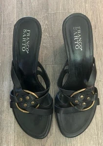 Franco Sarto schwarze Keilsandalen Größe 8,5 Messingbesatz Slipper - Bild 1 von 8