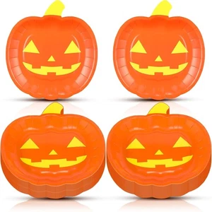 100 Pcs Halloween Paper Plates, Pumpkin Shape Party Plates Medium, Orange  - Picture 1 of 7