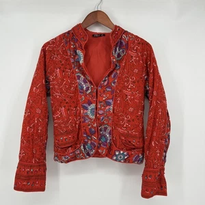 Chaqueta Phool Vintage Mujer Talla S Roja India Floral Cuentas Algodón Años 90 - Imagen 1 de 11