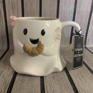 TK Maxx Halloween Ghost With Pink Bow & croissant Mug Cobwebs & Cauldrons - Picture 1 of 6