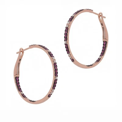 14K Rose Gold Ruby & Diamond Hoop Earrings - Image 1 of 4