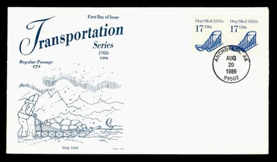 DR WHO 1986 FDC TRANSPORTATION COIL DOG SLED GAMM CACHET PAIR M58474 - Image 1 of 2