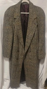 Abrigo largo de tweed espiga mezcla lana años 80 vintage doble pecho para hombre 40 - Imagen 1 de 4