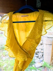 SEXY SHEER SILK Betsey Johnson Yellow White Polka Dot Fairy Slip Dress. USA - Picture 1 of 17