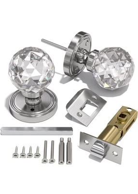 水晶门把手带锁和钥匙 1 件套,拉丝镍门把手,65 毫米 — 第 1/4 张图片