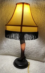 Christmas Story Leg Lamp Fishnet Stocking Fringed Lampshade 20” Burlesque, EUC - Picture 1 of 9
