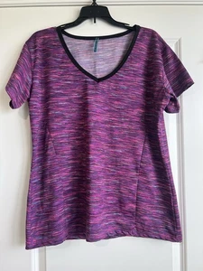 Ashley Blue Colorful Stretchy Short Sleeve Athletic Top XL - Picture 1 of 8
