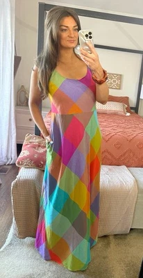 Jessica London Size 16 Rainbow Plaid Linen Maxi Dress Pockets  - Image 1 of 4