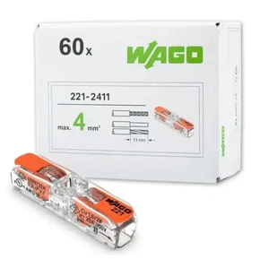 WAGO 221-2411 (60 unidades) Abrazadera de 2 hilos Conector de paso Abrazadera con palanca - Imagen 1 de 7
