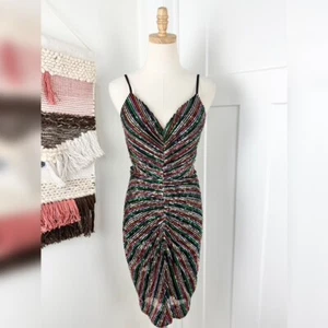 Dress The Population Viviane Rainbow Sequin Ruched Mini Dress Sz S NWT - Picture 1 of 11