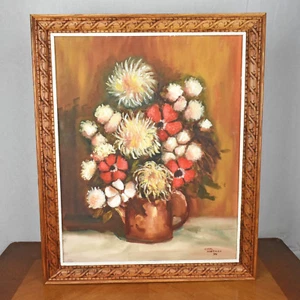 VTG Original Oil Painting Vase of Flowers Signed Carl Hartman 1974 16x20 Framed - Picture 1 of 9