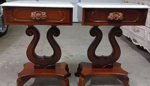 2 Victorian Rose Carved Italian Marble Top Tables Cover
