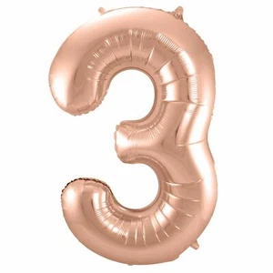 NUMBER 3 ROSE GOLD FOIL BALLOON 86CM COLOURFUL METALLIC BIRTHDAY PARTY - Picture 1 of 2