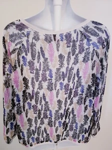 Bongo sheer multi-colored Feather Design Long Sleeve Blouse size (XL) - Foto 1 di 4
