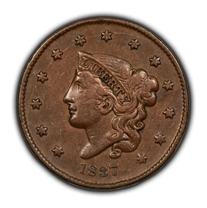 1837 1c Coronet Head Large Cent - Die Breaks - PQ Original XF/AU - SKU-Y5825 - Picture 1 of 4