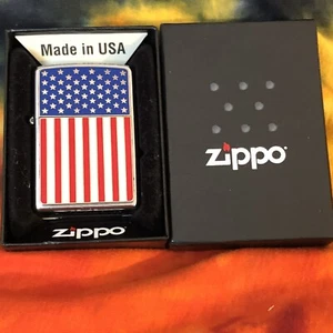Heavy Steel Plate American Flag Lighter RARE In Box - Picture 1 of 14