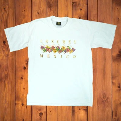 Camiseta Gráfica Dolphin's Cozumel México Ocean Fish Adulto XL Blanca Peso Pesado Foto 1 de 4