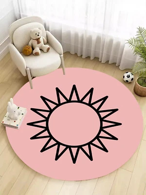 Funny Pink Black Sunlight Pattern Round Rug Cute Kids Area Rugs for Living Room - Image 1 of 4