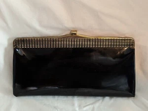 Vintage  black gold geometric patent leather purse - Picture 1 of 5