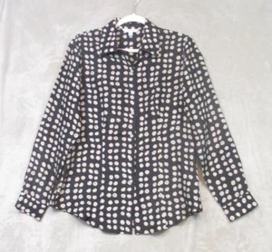 CAbi Button Up Long Sleeve Polka Dot 100% Silk Blouse Womens Size Medium Black - Picture 1 of 9
