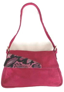 Borsa vintage rosa CAMOSCIO Y2K PYTHON baguette bag suede rosa vernice viola - Foto 1 di 15