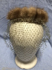 Vintage mink pill box hat with lace (373) - Picture 1 of 4