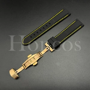 18 20 22 mm Kautschukband gelbe Nähte gefüttert Faltschließe passt Movado USA - Bild 1 von 20