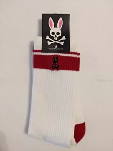 Psycho Bunny Rio Red Men's Crew Socks in White Red-toned New MSRP $22 - Picture 1 of 4