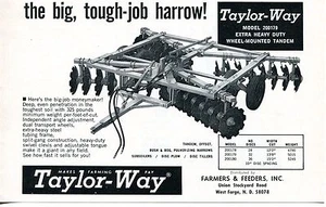 1970 anuncio impreso de distribuidor de granja y comederos Taylor Way modelo 200179 tractor rastro - Imagen 1 de 2