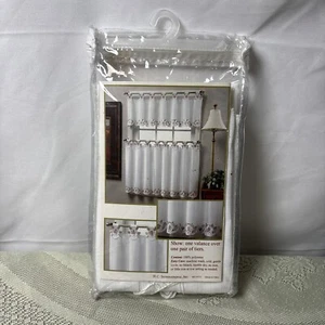 Tier and Valance Window Curtain Set Floral Roses White Pink New - Picture 1 of 9