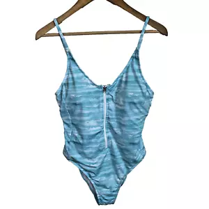 Hurley Swimsuit Womens Sz L Blue One Piece Front Zip Ocean Wave NWOT - Picture 1 of 10