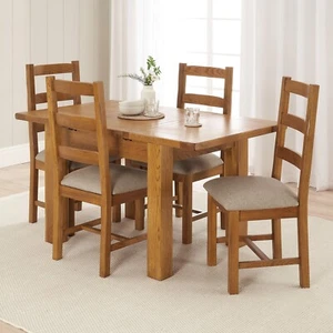 Rustic Oak Small Extending Dining Table + 4 Dining Chair Set - Picture 1 of 13