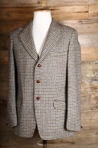 Chaqueta Hacking Harris Tweed Vintage 38L Lana Marrón Pata de Gallo - Imagen 1 de 13