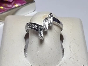 .66cttw 3 Straight Baguette & Round CZ offset channel Sterling Silver Ring#17911 - Picture 1 of 4