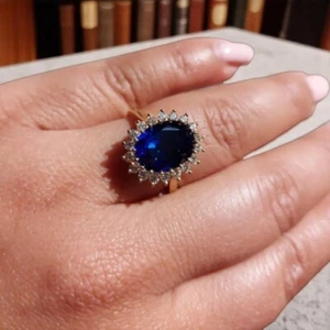 Alianza de oro 14K 7,20 quilates diamante natural corte ovalado zafiro azul cultivado en laboratorio - Imagen 1 de 9