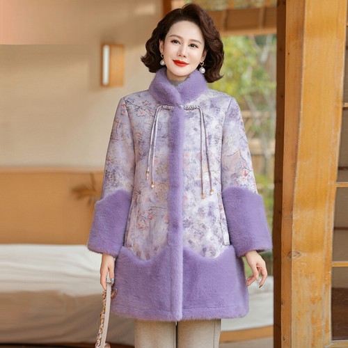 OFF WHITE Cappotto donna invernale media lunghezza stile cinese pelliccia visone ispessita giacca outwear