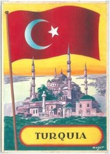 71188 - ITALY - HAND PAINTED card by ZSOLT - TURKEY Hagia Sophia - Flags